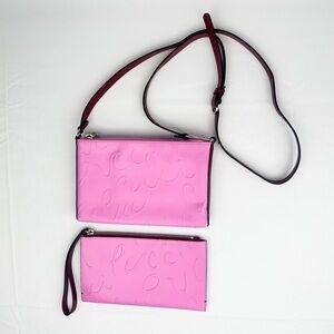 New Emilio Pucci Pink Leather Logo-Embossed Crossbody + Wristlet Set